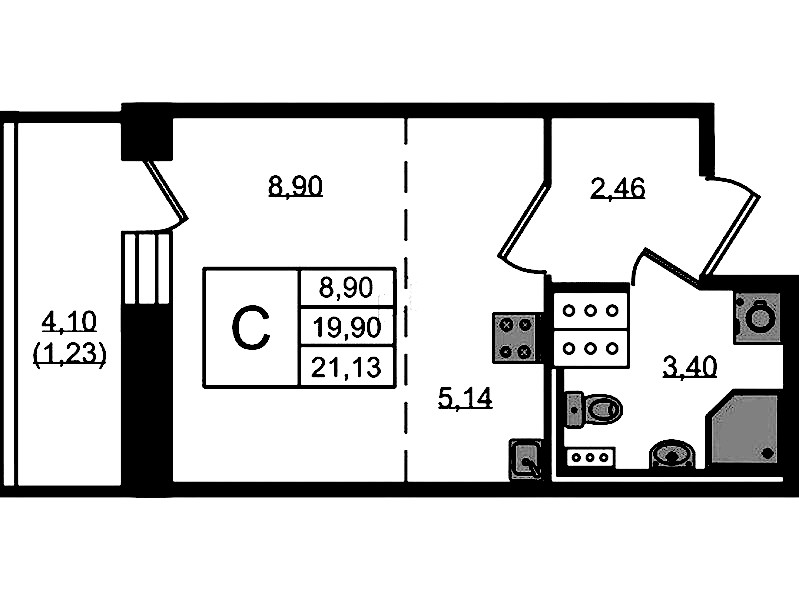 Квартира студия 21.13 м², 11/11 эт., ЖК «Новое Колпино»
